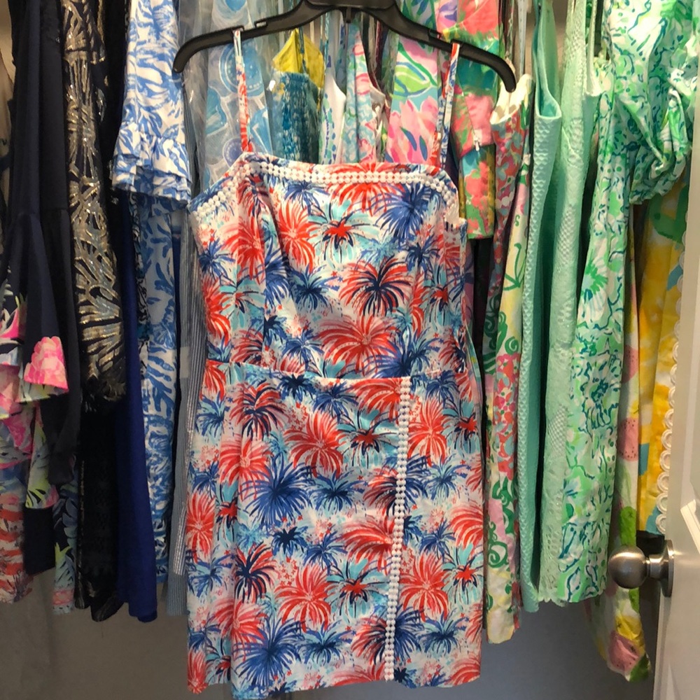 Lilly Pulitzer 4th of July dress with shorts.